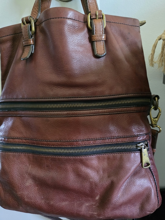 Fossil Handbags - Fossil Brown Leather Crossbody Tote with Brass Hardware